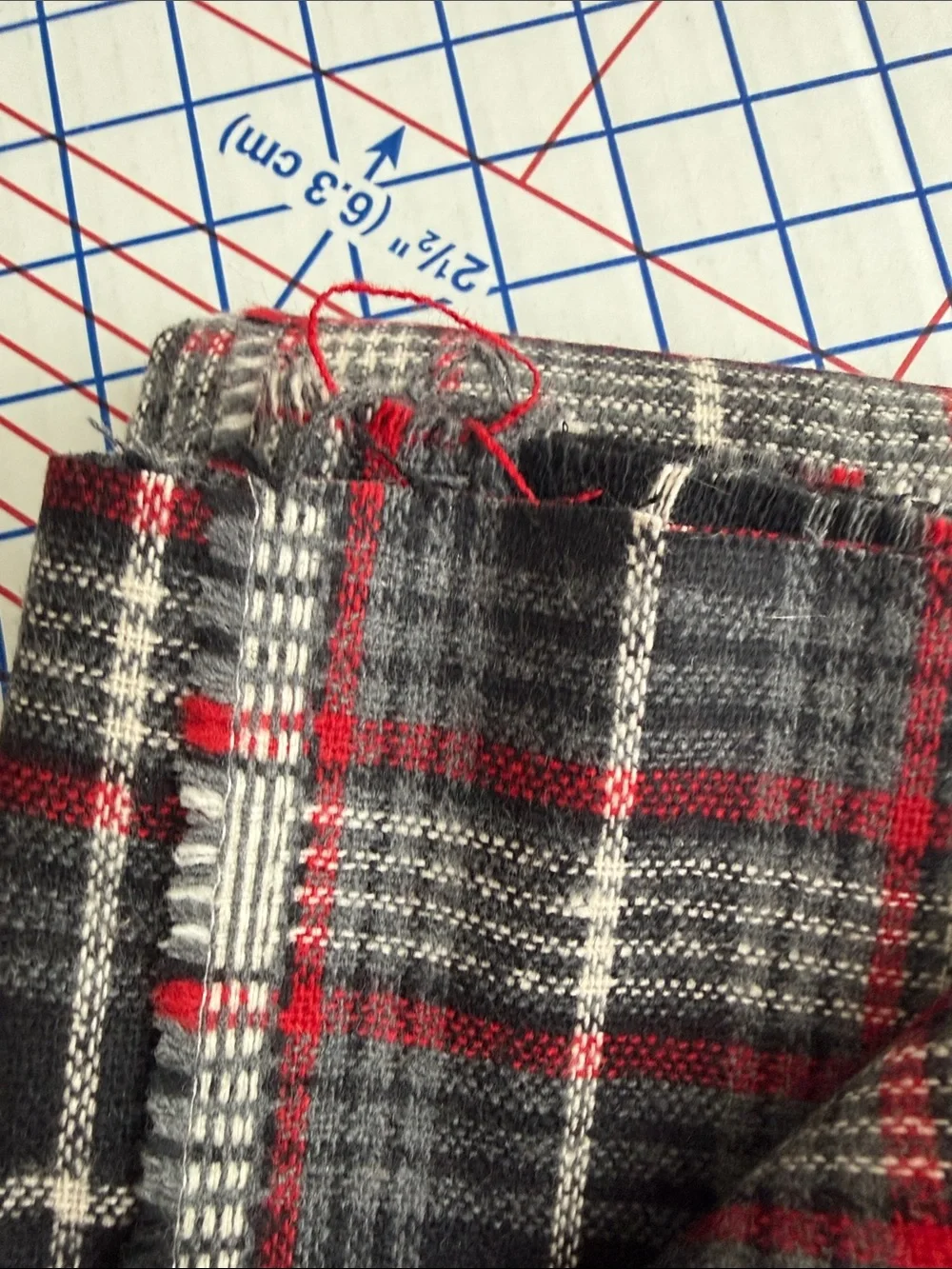 Vintage Wool or Blend Plaid Fabric 1 1/3 Yds x 60 Charcoal Red Ivory Soft